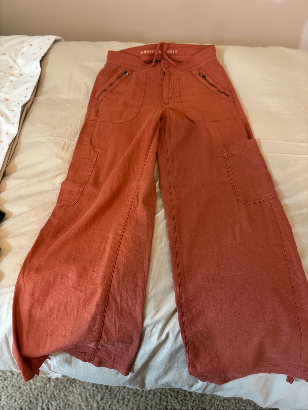 American Eagle Outfitters Rust-Orange Wide Leg Cargo Pants